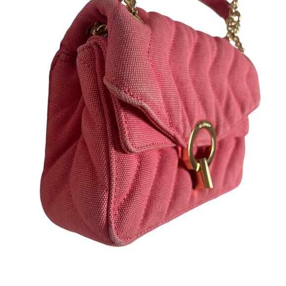 Sandro Pink Yza Quilted Gold Chain Canvas Bag - Picture 7 of 12